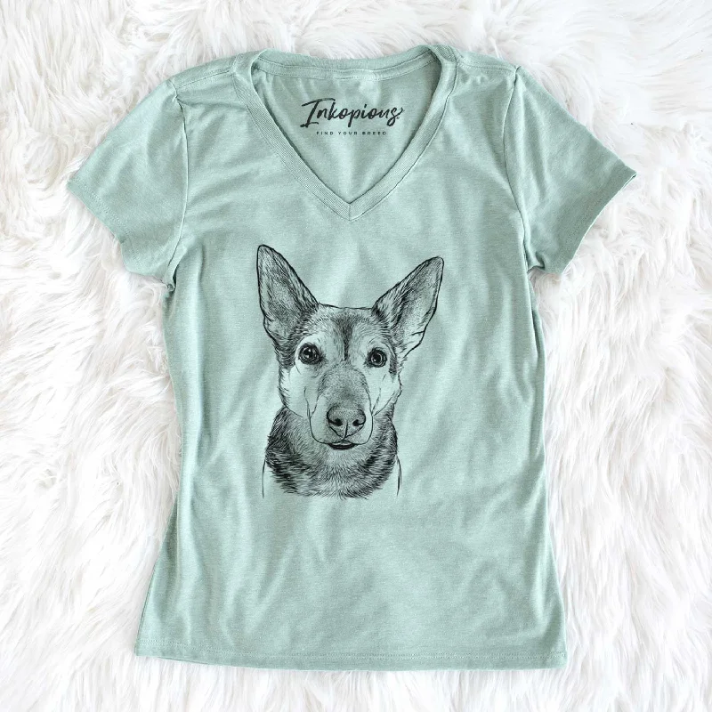 Bare Sammie the Mixed Breed - Women's V-neck Shirt-- Mesh Fabric Canvas Fabric Denim Fabric