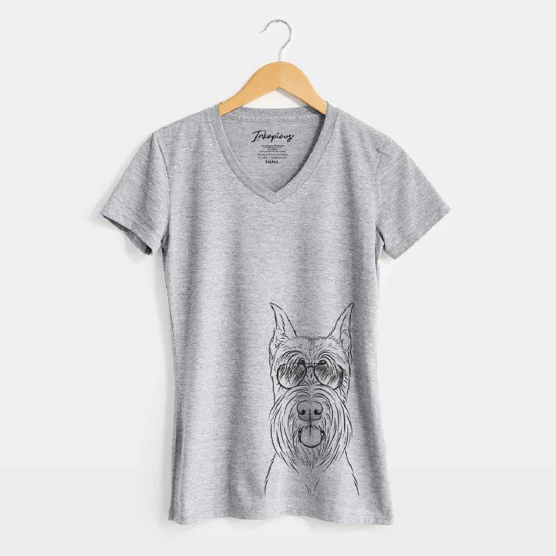 Aviator Samuel the Standard Schnauzer - Women's V-neck Shirt-- Lace Blend Ribbed Blend Corduroy Blend
