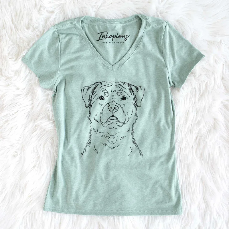 Bare Rocky the Rottweiler - Women's V-neck Shirt-- Lace Blend Ribbed Blend Corduroy Blend