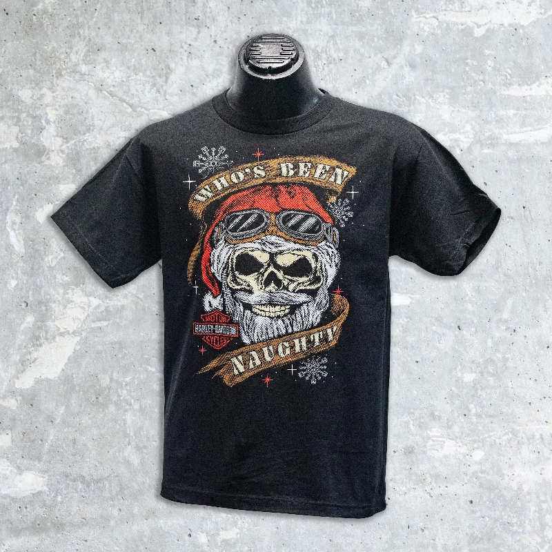 Wild Fire Harley Davidson- Who's Naughty Black T-Shirt-- Plaid T-Shirt Polka Dot Checkered