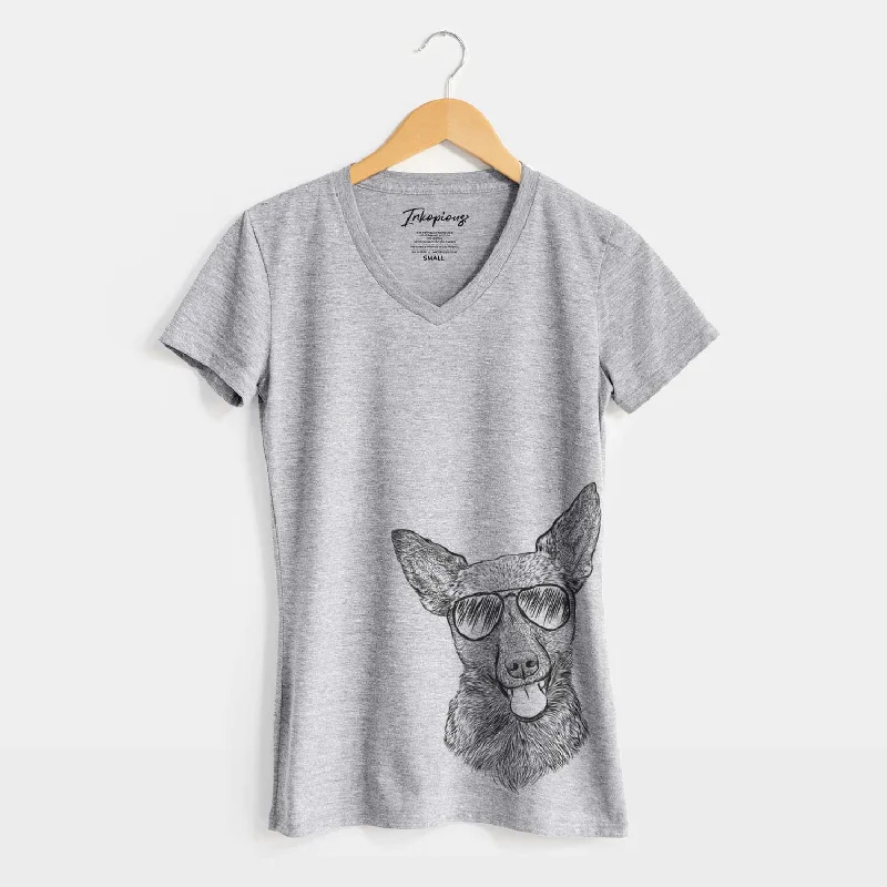 Aviator Ursa the Mixed Breed - Women's V-neck Shirt-- Handmade Hand-knitted Hand-woven