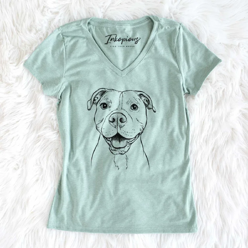 Bare Roscoe the Pitbull - Women's V-neck Shirt-- Anti-Pilling Machine Wash Handmade