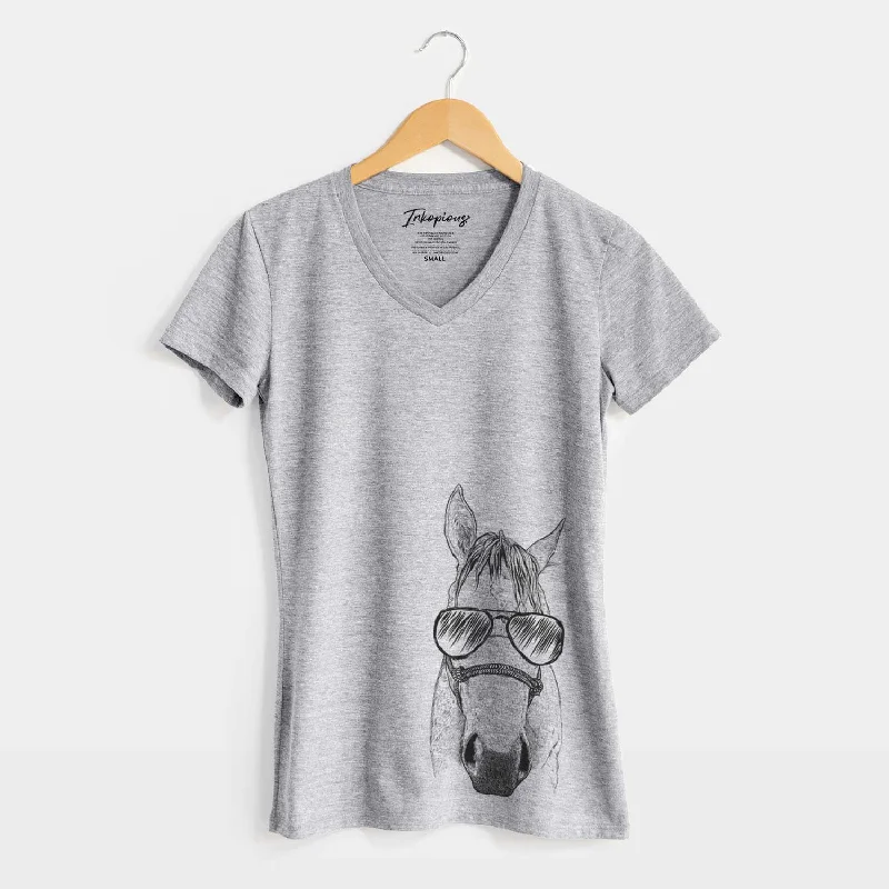 Aviator SeaBee the Quarter Horse - Women's V-neck Shirt-- Cashmere Blend Cotton Blend Poly Blend