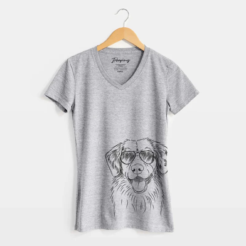 Aviator Weston the Nova Scotia Duck Tolling Retriever - Women's V-neck Shirt-- Knit Fabric Woven Fabric Fleece Fabric