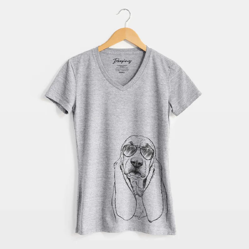 Aviator Rolo the Basset Hound - Women's V-neck Shirt-- Machine Wash Dry Clean Hand Wash