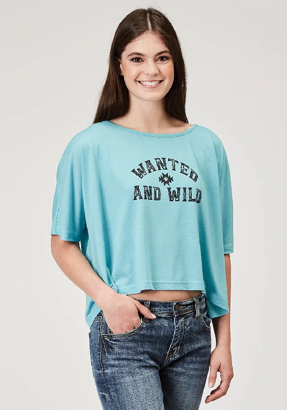 Roper Womens Wanted And Wild Blue Poly/Cotton S/S L/S T-Shirt-- Jersey Fabric Tulle Fabric Batik Fabric