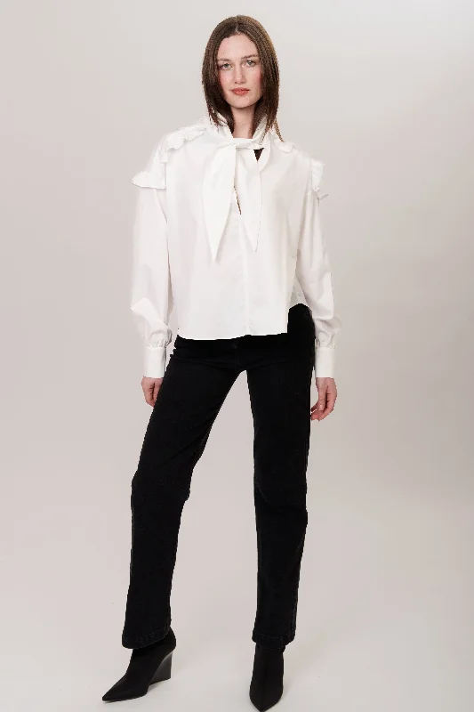 AYLA SHIRT WHITE-- Striped Floral Plaid