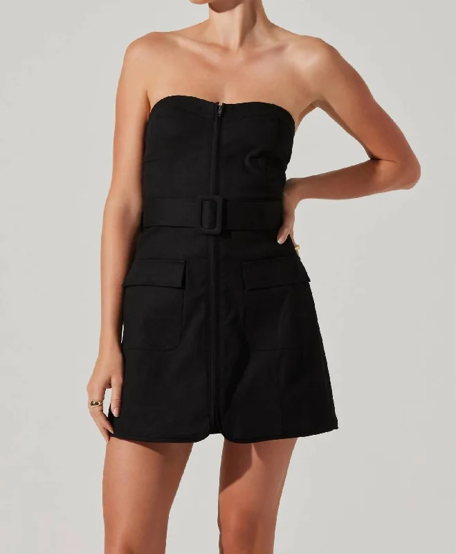Deniz Strapless Mini Dress In Black Cozy Ruched Mini Dress