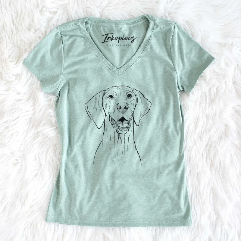 Bare Wesley the Vizsla - Women's V-neck Shirt-- Chenille Brocade Lace