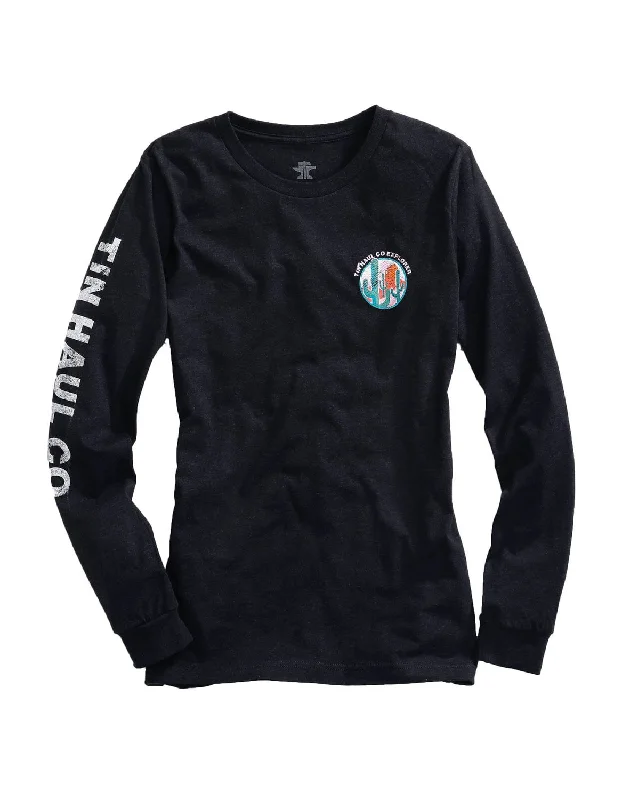 Tin Haul Womens Black Cotton Blend Explorer L/S T-Shirt-- Chenille Brocade Lace