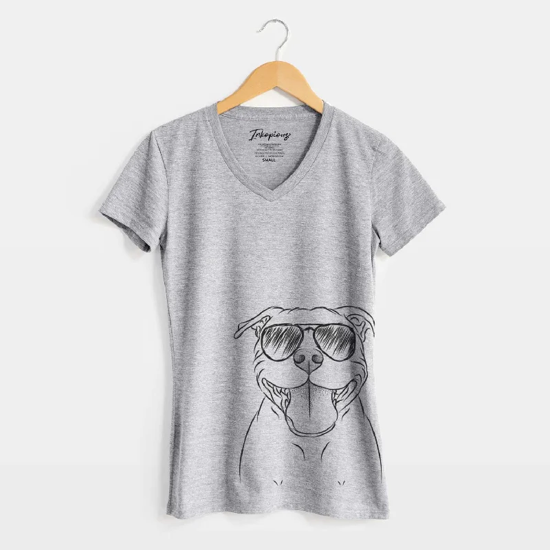 Aviator Wafer the Staffordshire Bull Terrier - Women's V-neck Shirt-- Oversized T-Shirt Spandex breathable