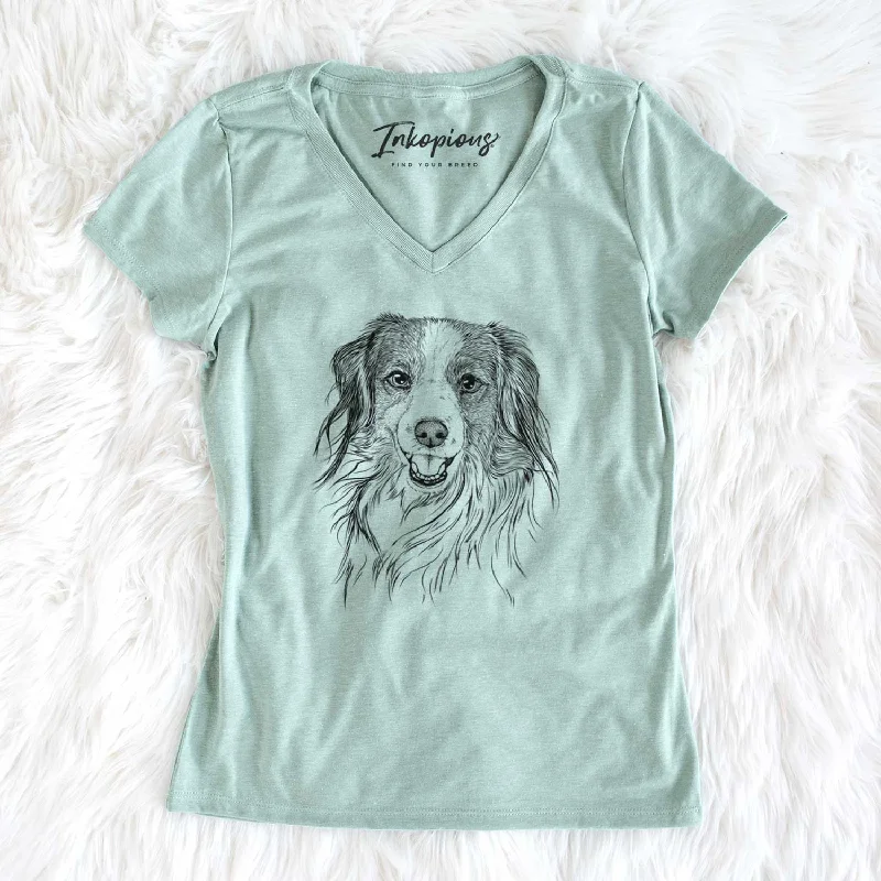 Bare Rutger the Nederlandse Kooikerhondje - Women's V-neck Shirt-- Graphic Embroidered Appliqued