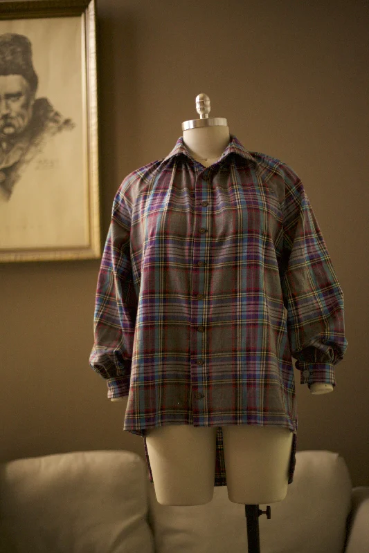 Colorful Women's Plaid Shirt-- Solid Print Embellished