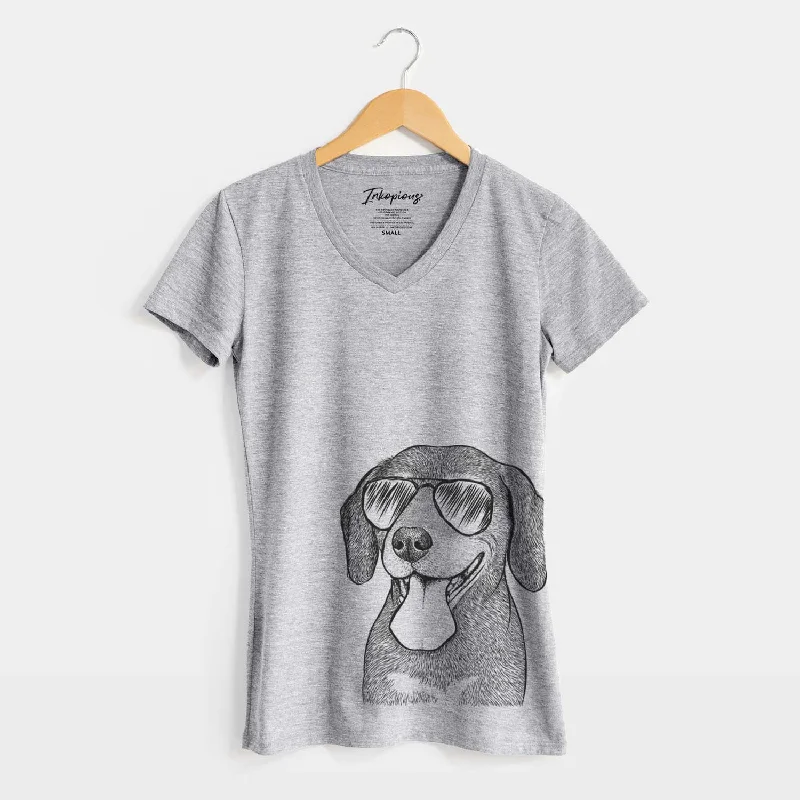 Aviator Scarlett the Beagle - Women's V-neck Shirt-- Welt Pockets Slit Pockets