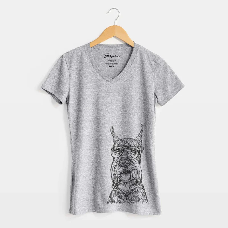 Aviator Zuri the Giant Schnauzer - Women's V-neck Shirt-- Print Jacquard Patchwork