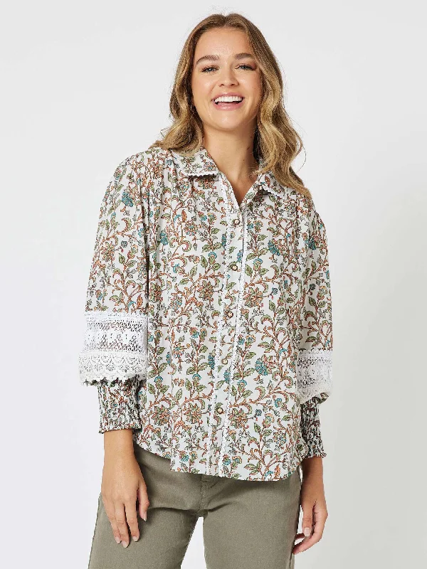Cafe Au Lait Print Shirt - Multi-- Print Jacquard Patchwork