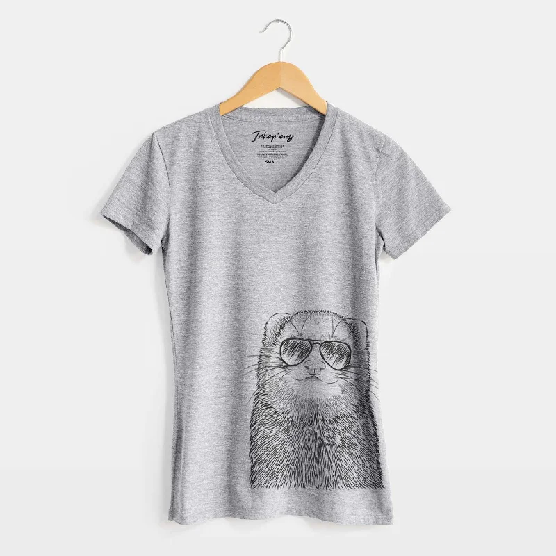 Aviator Fig the Ferret - Women's V-neck Shirt-- Satin Blend Silk Blend Wool Blend