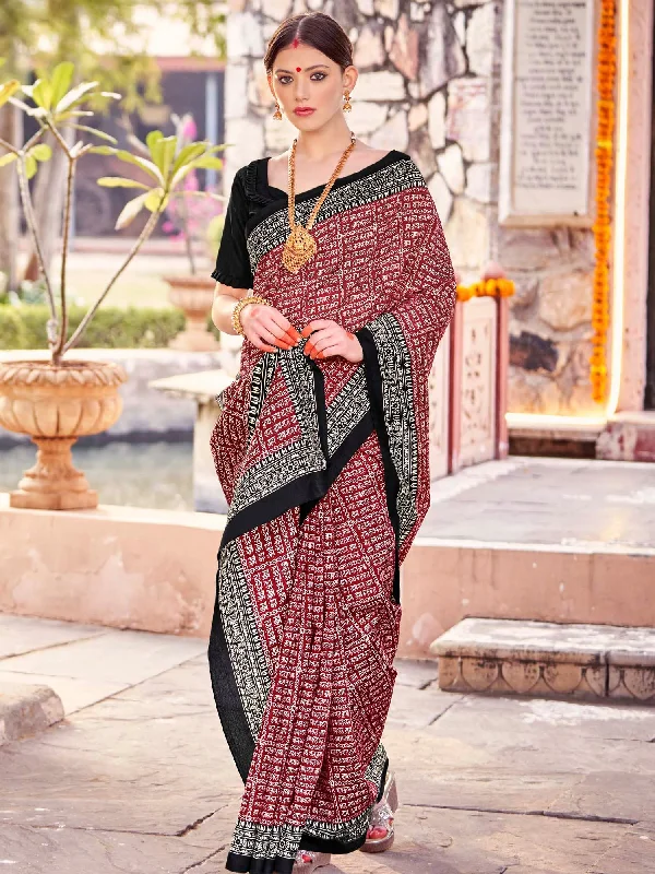 Women's Bhagalpuri Silk Maroon Printed Designer Saree With Blouse Piece Elegant Office Blouse