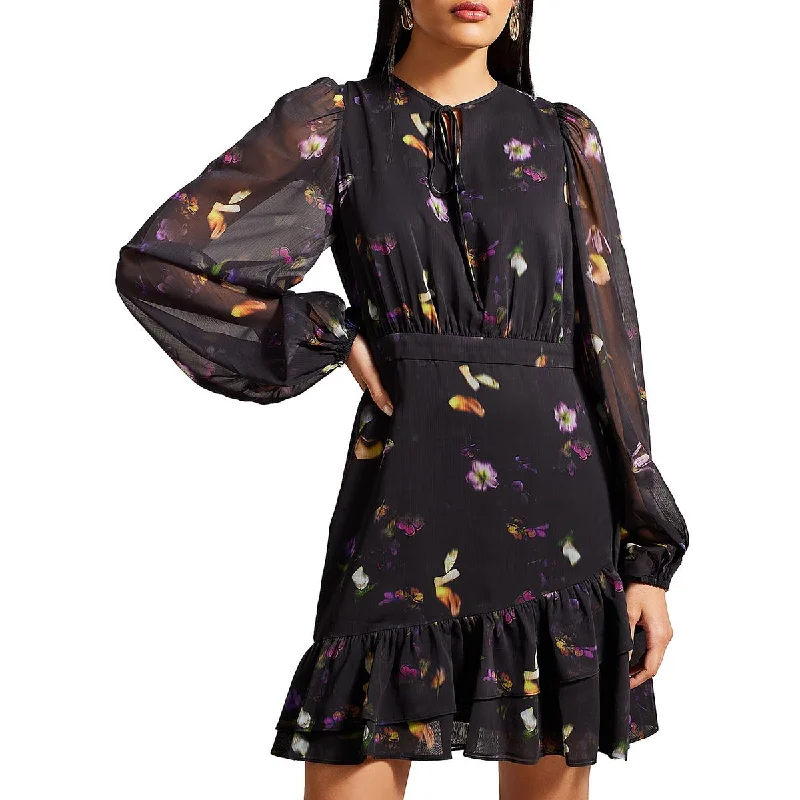 Womens Ruffled Asymmetric Mini Dress Cozy Long Sleeve Mini Dress