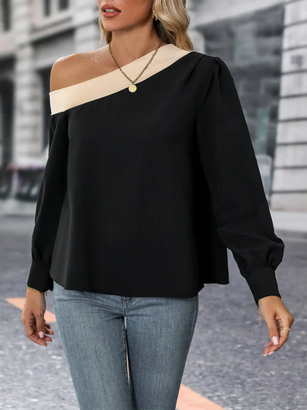New women's color-block cross-shoulder shirt-- Cozy Warm Stylish