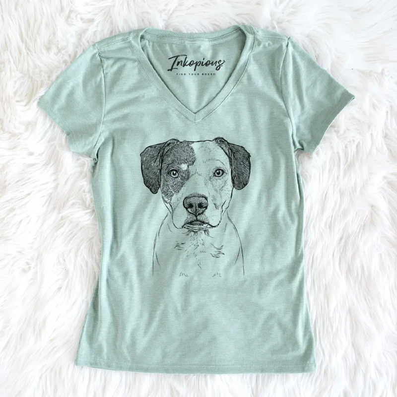 Bare Ryleigh the Beagle Pitbull Mix - Women's V-neck Shirt-- Hooded Caped Shawl Collar