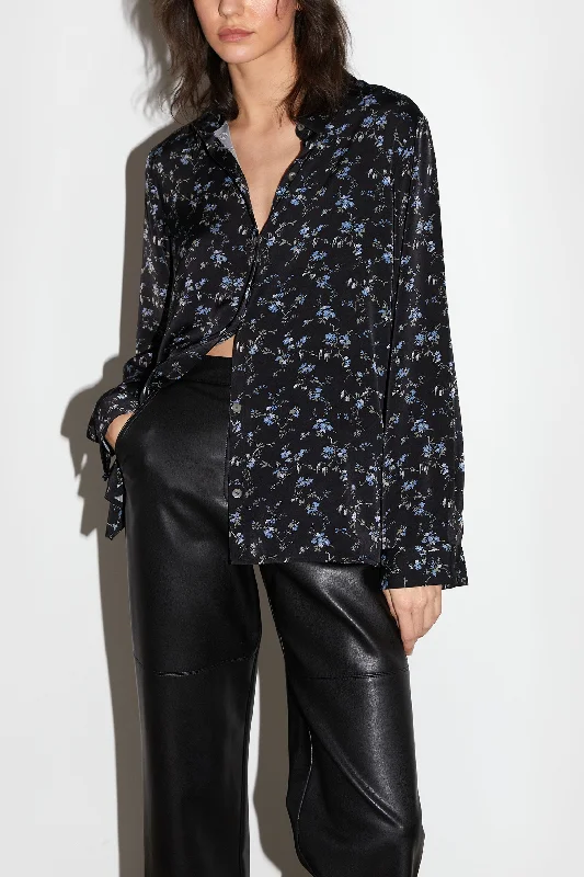 PRINTED SATIN BUTTON-UP BLOUSE Slim Fit Blouse