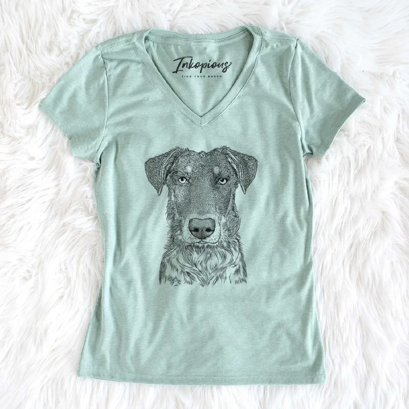 Bare Wesson the Beauceron - Women's V-neck Shirt-- Cotton Fabric Linen Fabric Terry Fabric