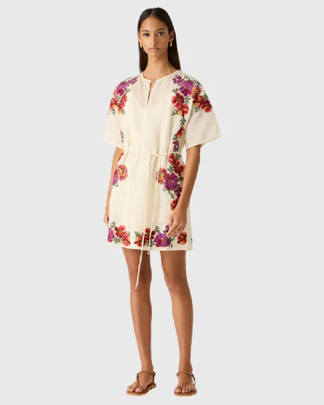 Frida Embroidery Mini Dress Ivory Trendy A-Line Mini Dress