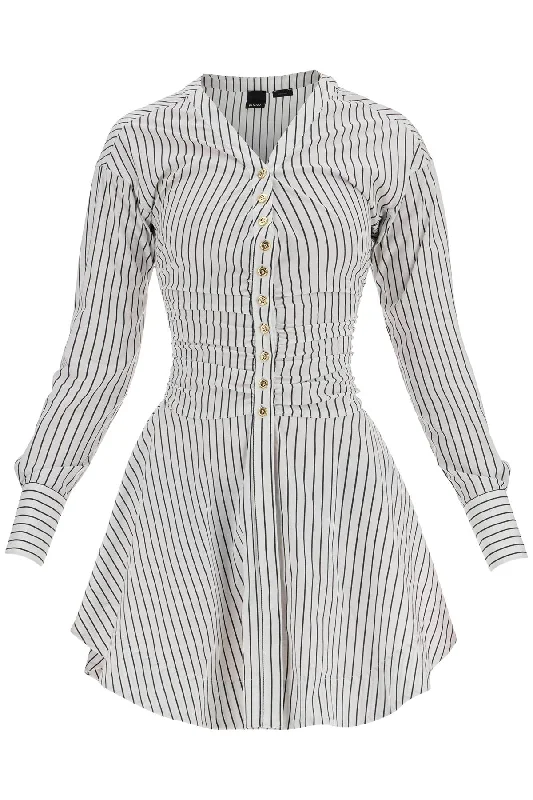 Pinko Women's Striped Poplin Mini Dress With Nine Comfortable Off-Shoulder Mini Dress