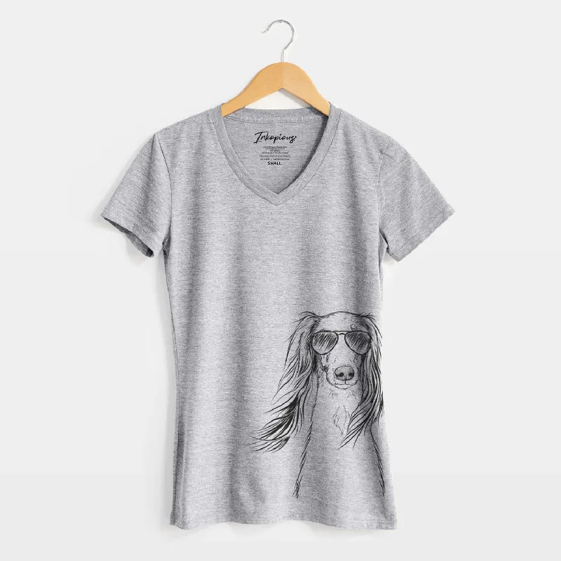 Aviator Zahra the Saluki - Women's V-neck Shirt-- Print Jacquard Patchwork