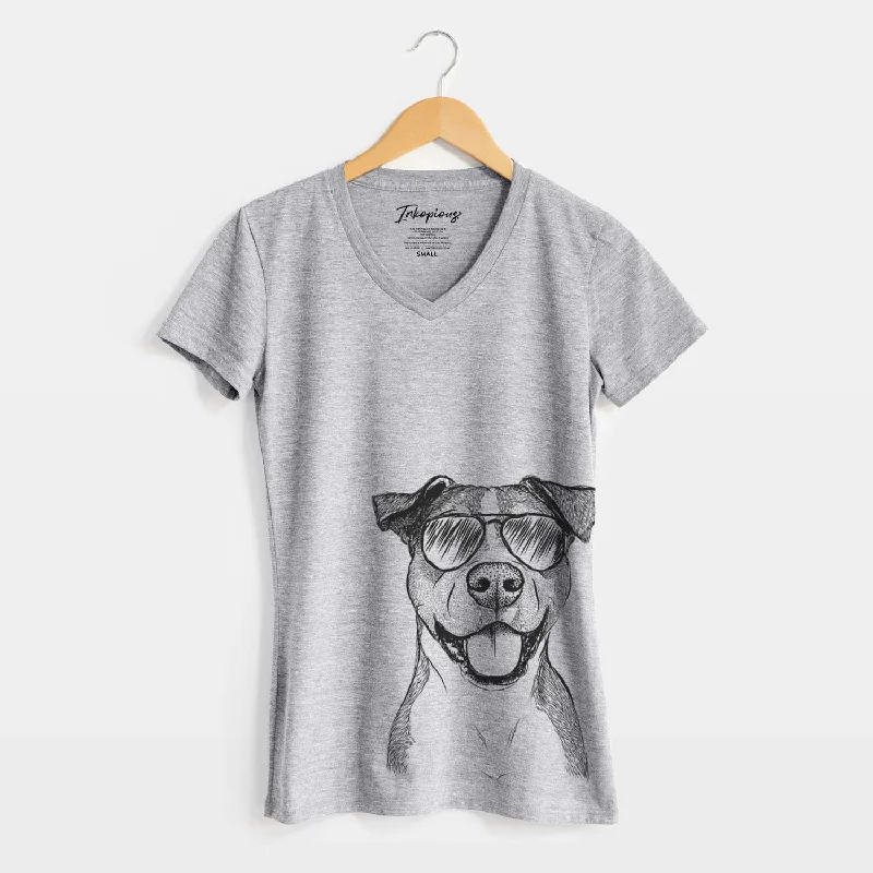 Aviator Wendy the Mixed Breed - Women's V-neck Shirt-- Chenille Fabric Brocade Fabric Lace Fabric