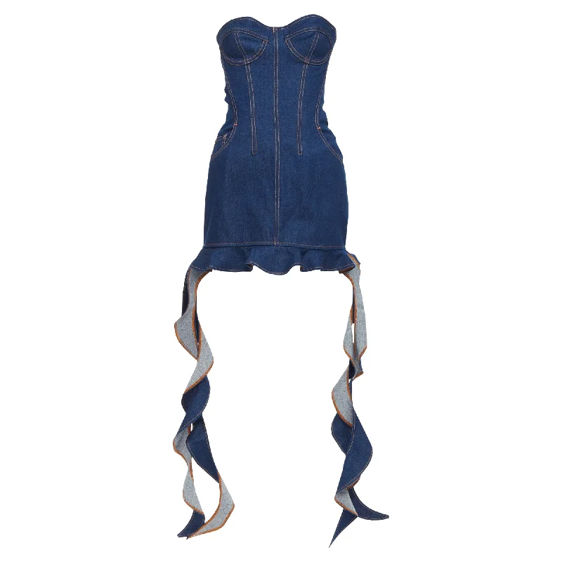 David Koma Corset Denim cotton cascade sides mini dress Comfortable Wrap Mini Dress