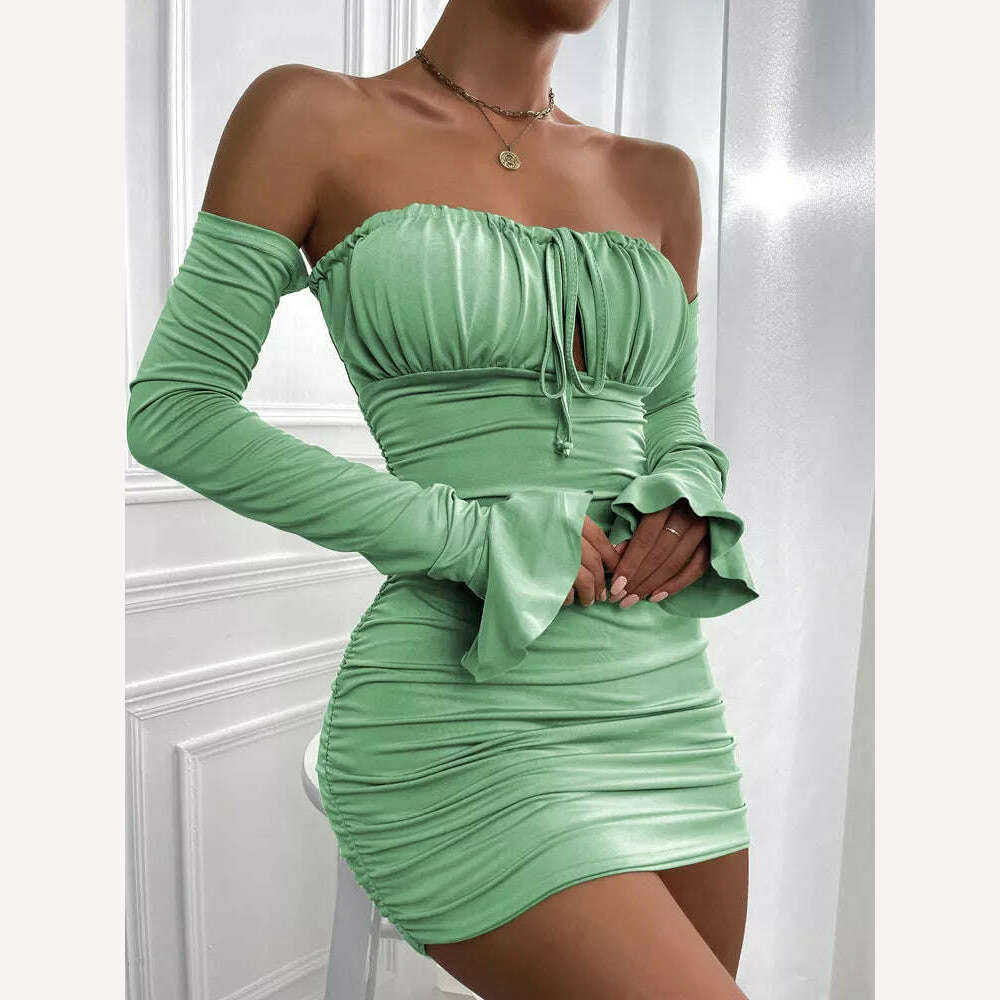 Fairyshely Sexy Ruffle Short Club Dress Ladies 2022 Autumn Green Bodycon Dresses For Women Party Tight Mini Dress Clubwear Comfortable Polka Dot Mini Dress