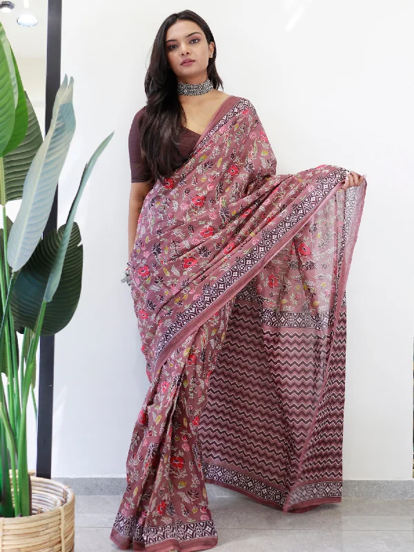 Women's Cotton Brown Printed Ready to Wear With Blouse Piece Chic Off-Shoulder Blouse