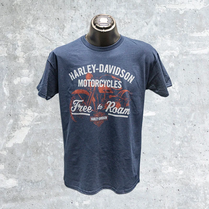 Milwaukee Harley Davidson- Navy T-Shirt with Red Bike-- Ribbed T-Shirt High Neck Heavyweight
