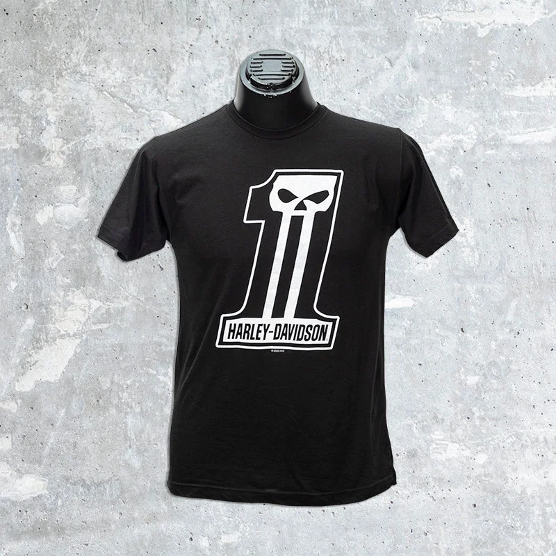 Wild Fire Harley Davidson-Black T-Shirt with Big One Logo-- Fitted T-Shirt Seamless Stretchy