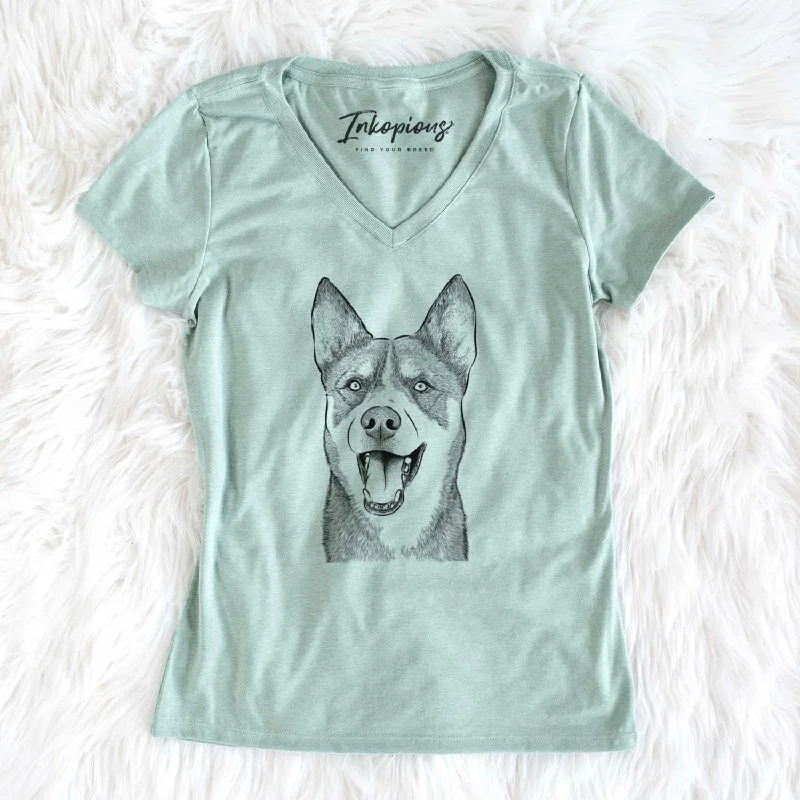 Bare Roux the Siberian Husky - Women's V-neck Shirt-- Houndstooth Herringbone Solid