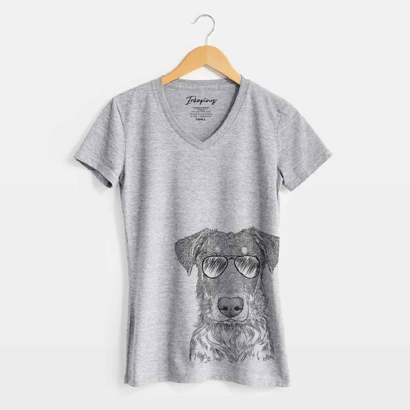 Aviator Wesson the Beauceron - Women's V-neck Shirt-- Faux Fur Fabric Real Fur Fabric Shearling Fabric