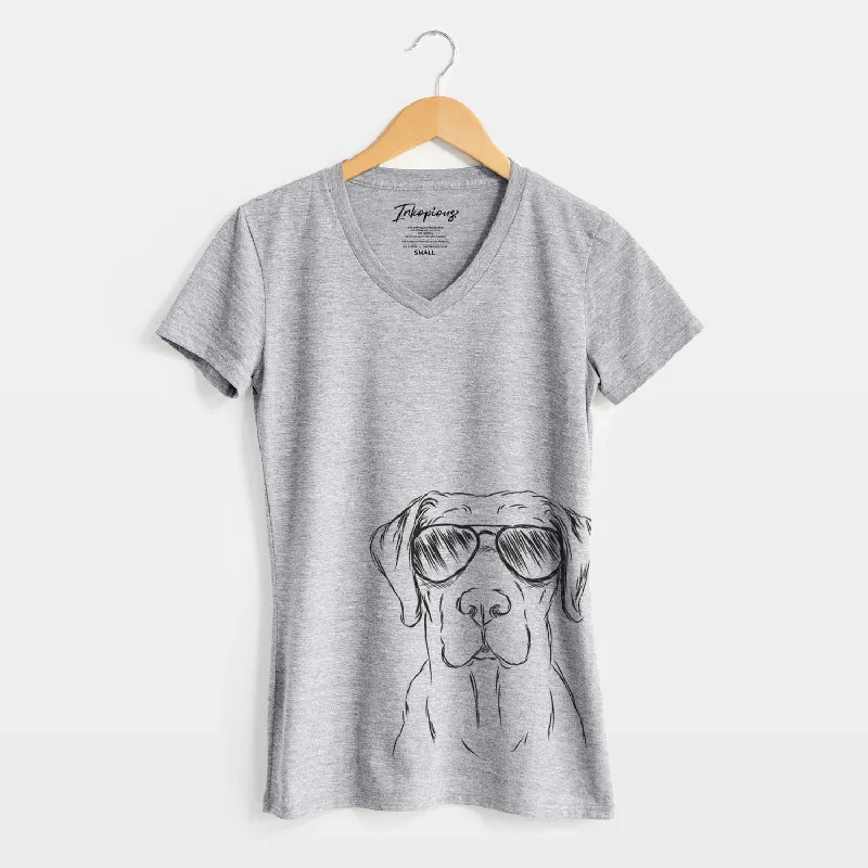 Aviator Rowdy the Labrador Retriever - Women's V-neck Shirt-- Cashmere Blend Cotton Blend Poly Blend