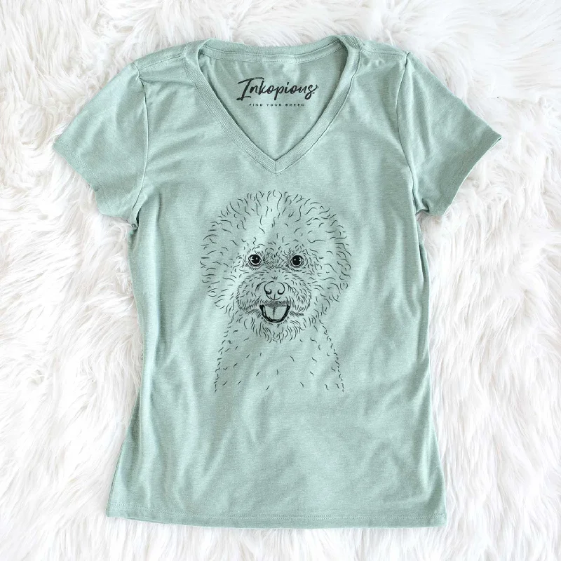 Bare Ross the Bichon Frise - Women's V-neck Shirt-- Notch Collar Peter Pan Collar Cowl Neck