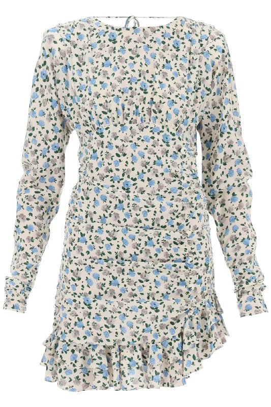 Alessandra Rich Women's Draped Mini Dress With Floral Pattern Trendy Mesh Mini Dress