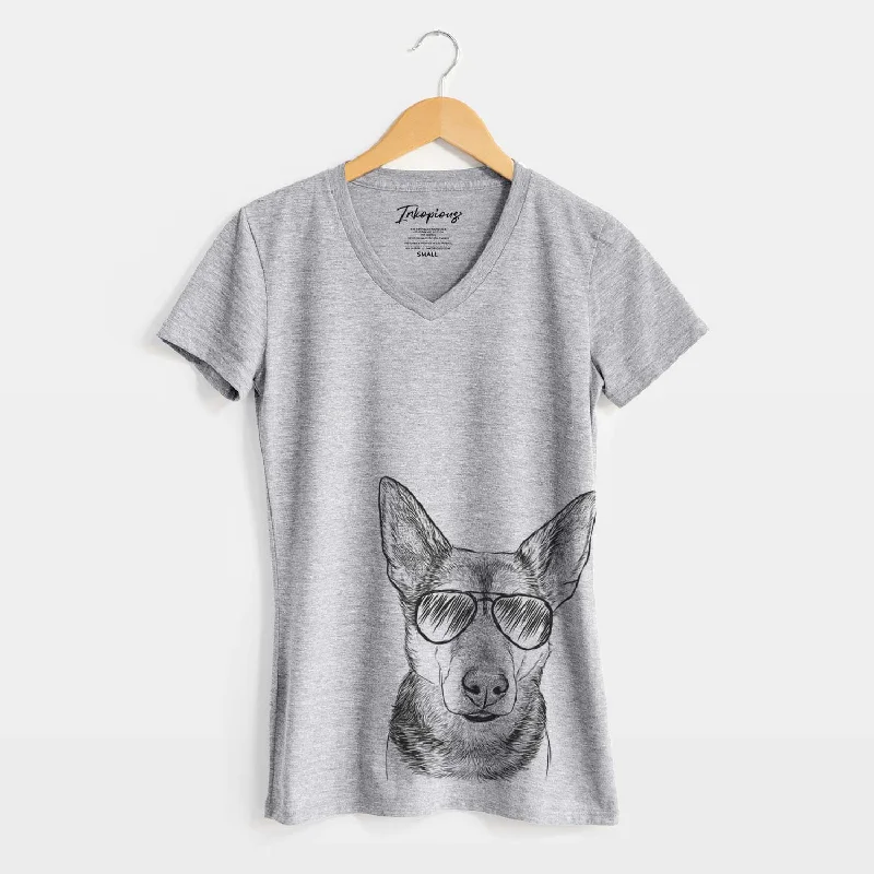 Aviator Sammie the Mixed Breed - Women's V-neck Shirt-- Rayon Fabric Velvet Fabric Corduroy Fabric