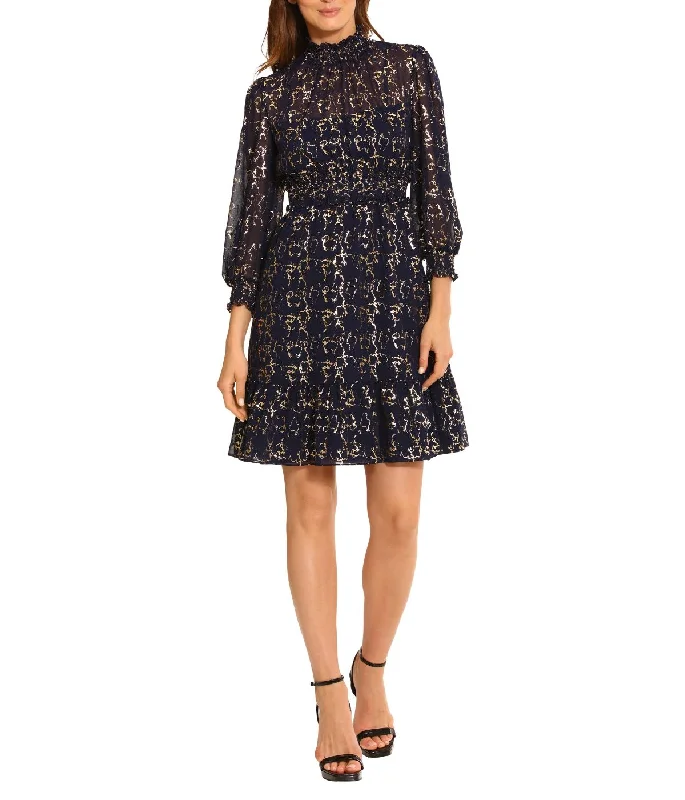 Long Sleeve Smocked Mini Dress Casual Button-Up Mini Dress