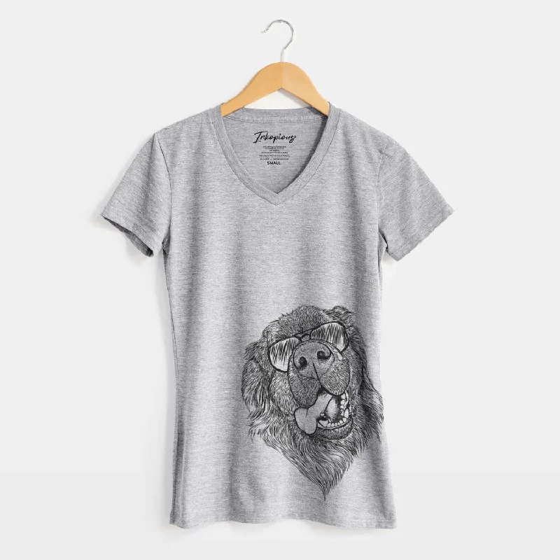 Aviator Tuna the Newfoundland - Women's V-neck Shirt-- Knit Fabric Woven Fabric Fleece Fabric