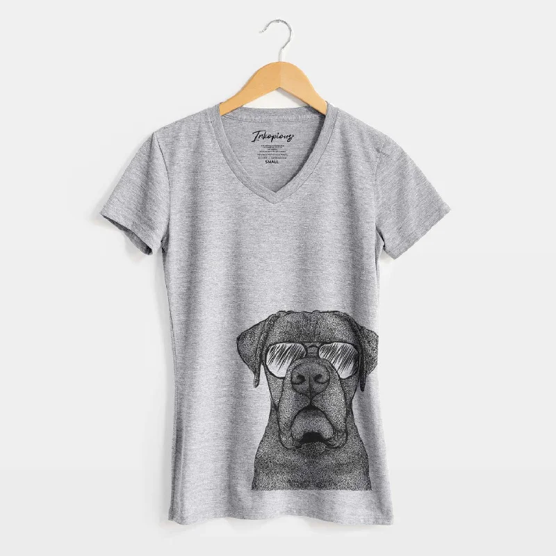 Aviator Rocco the Cane Corso - Women's V-neck Shirt-- Houndstooth Herringbone Solid