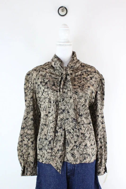 Vintage Brown Blouse (L) High Neck Blouse