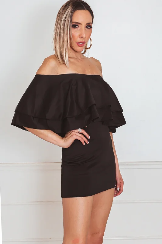 Off-Shoulder Layered Ruffle Mini Dress Casual Button-Up Mini Dress