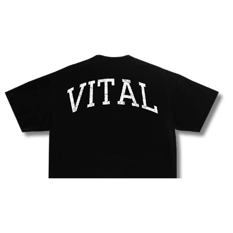 Fitted Crop T-Shirt - Vital University-- Print Jacquard Patchwork