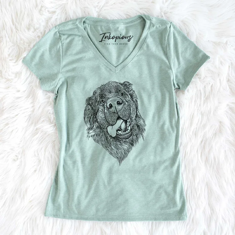 Bare Tuna the Newfoundland - Women's V-neck Shirt-- Wool Fabric Cashmere Fabric Tweed Fabric