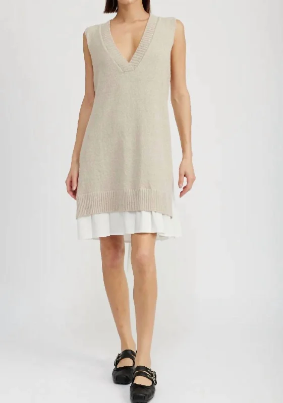 Whitney Mixed Media Mini Dress In Natural White Fashionable Off-Shoulder Mini Dress